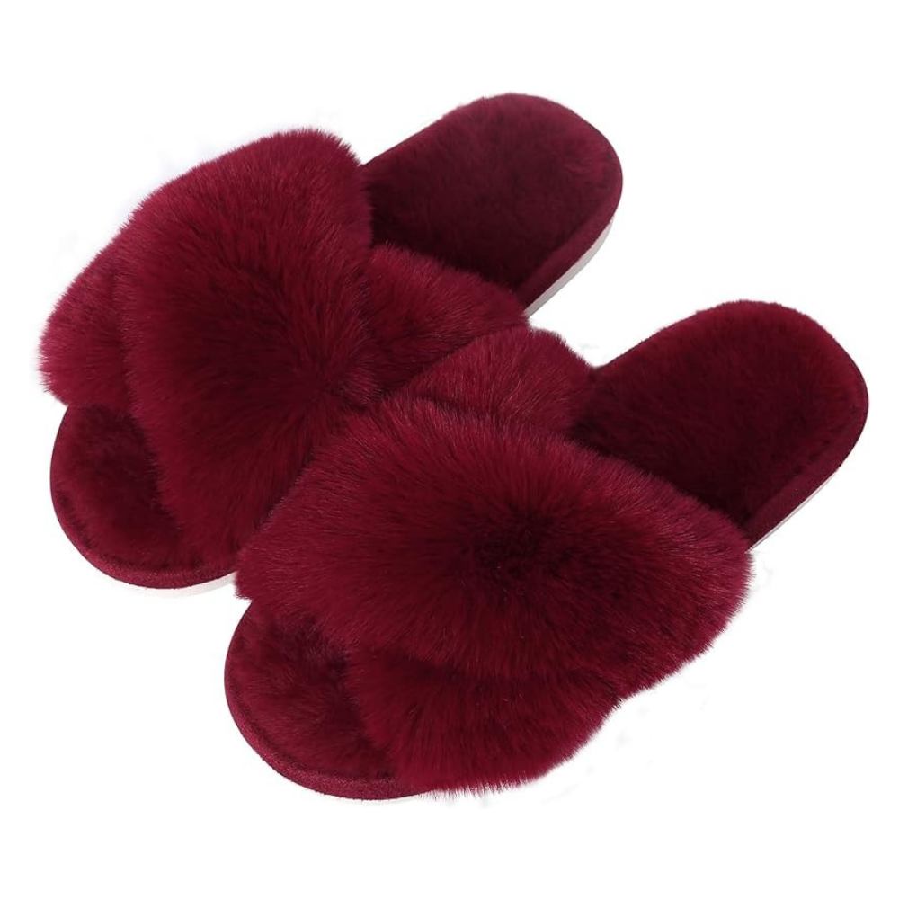 Fuzzy Cross Band Memory Foam Slippers For Indoor Use