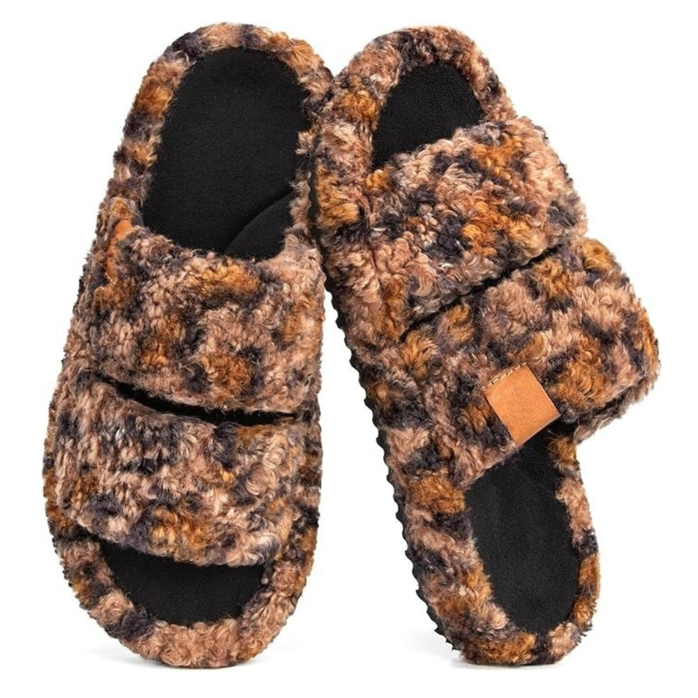 Womens Fuzzy Open Slippers