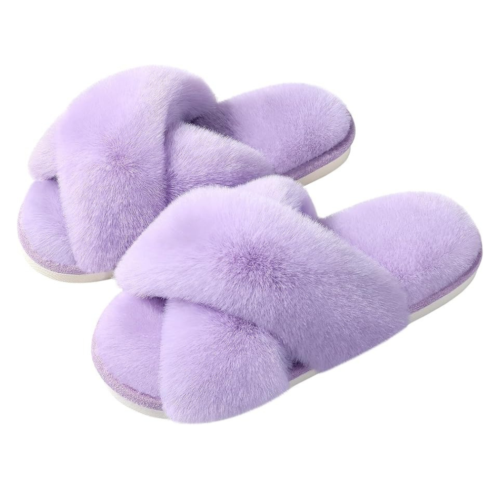 Fuzzy Cross Band Memory Foam Slippers For Indoor Use