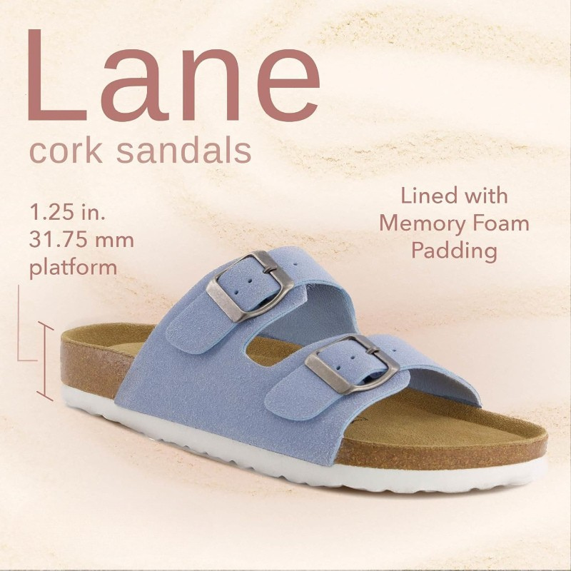 Double Strap Adjustable Cork Footbed Sandals With Eva Sole