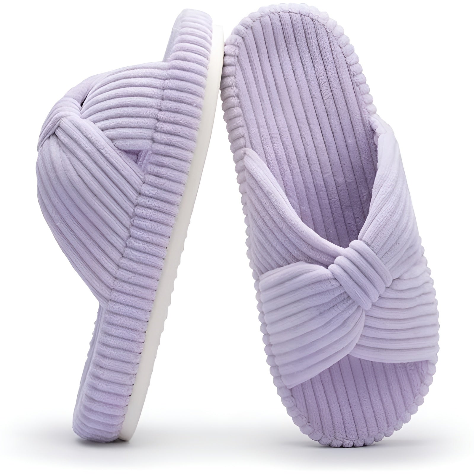 Textured Corduroy Slide Slippers With Cushioned Support