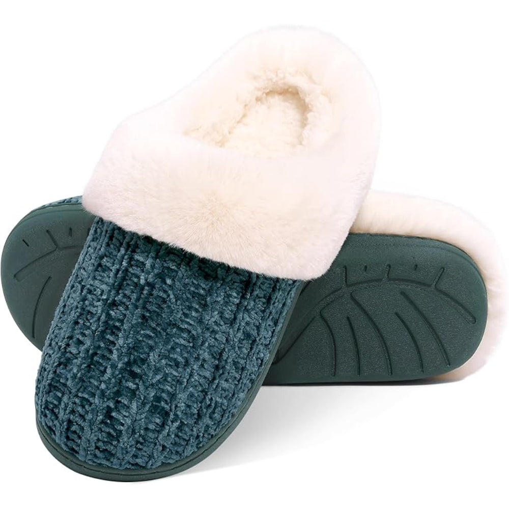Knitted House Slippers With Memory Foam And Plush Lining