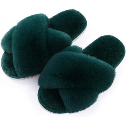 Fuzzy Cross Band House Slippers – Soft And Supportive