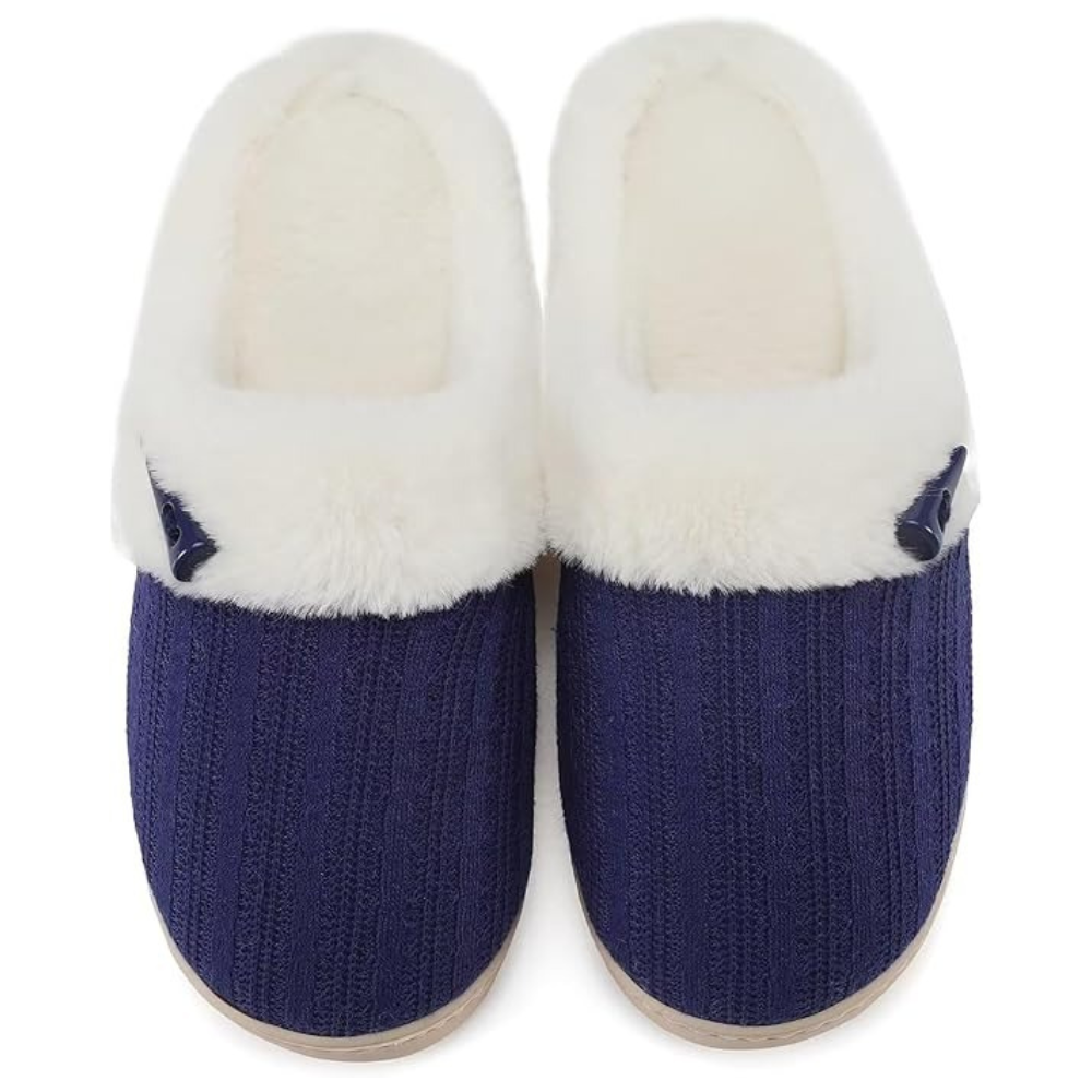 Slip On Fuzzy Slippers With Memory Foam And Plush Lining For Women