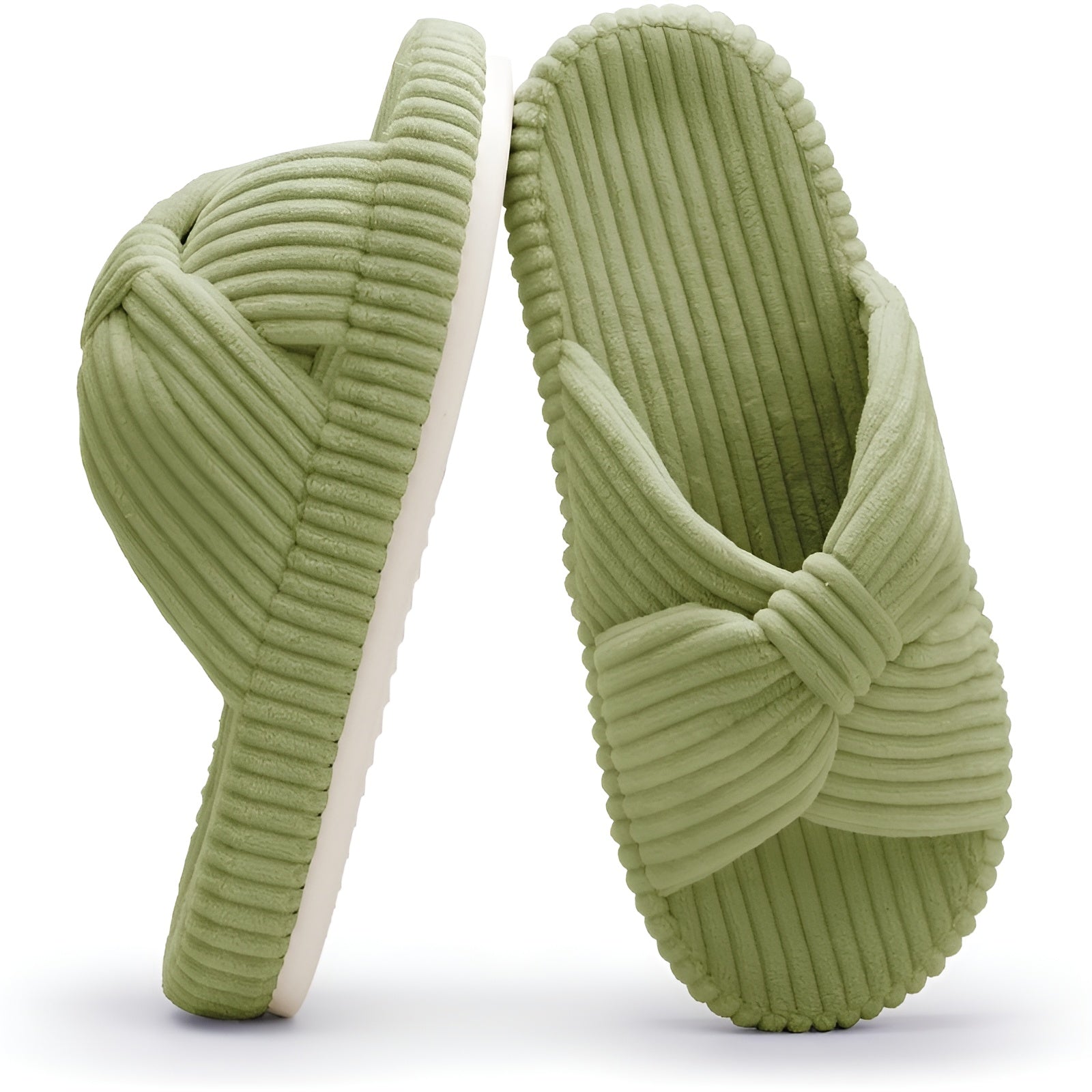 Textured Corduroy Slide Slippers With Cushioned Support