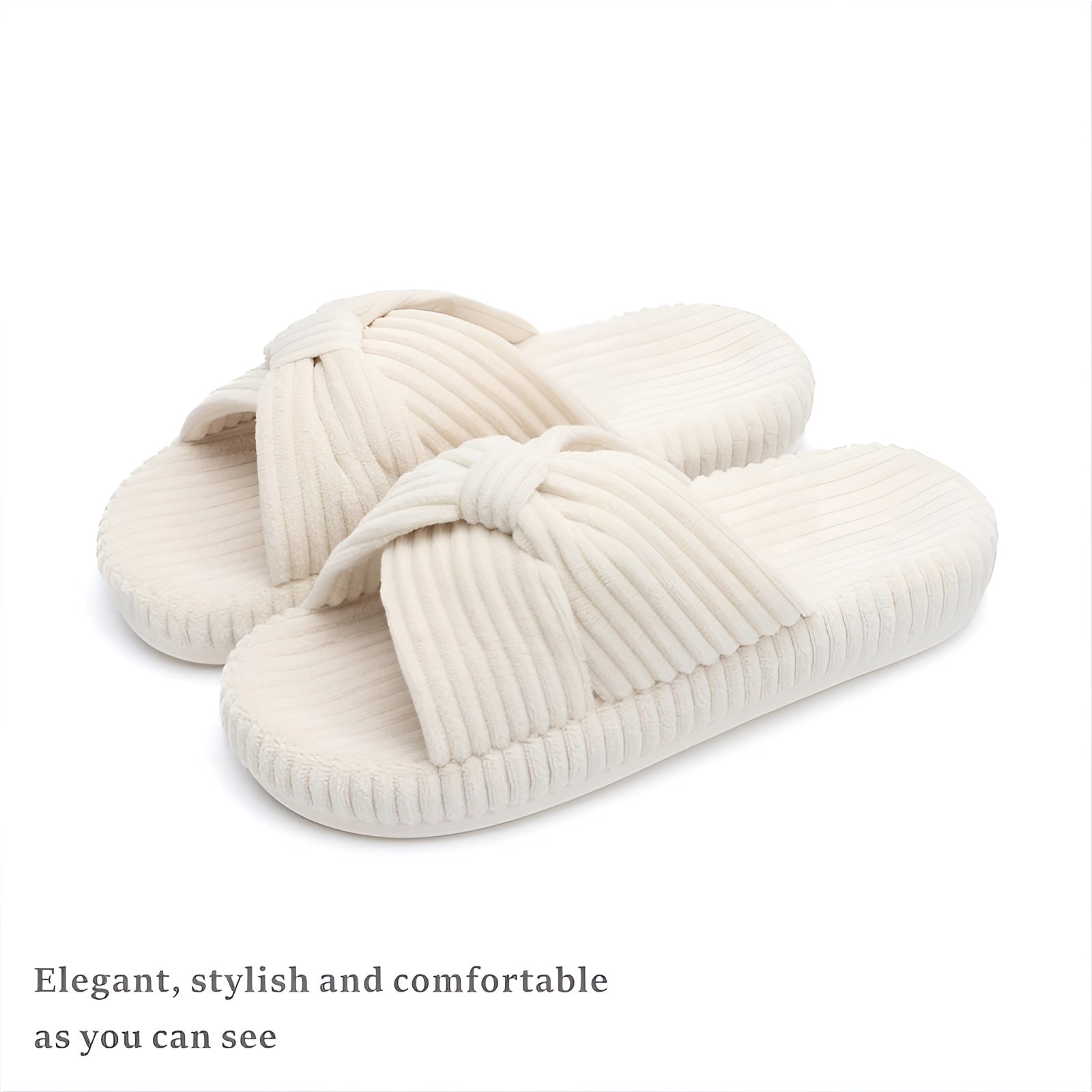 Textured Corduroy Slide Slippers With Cushioned Support