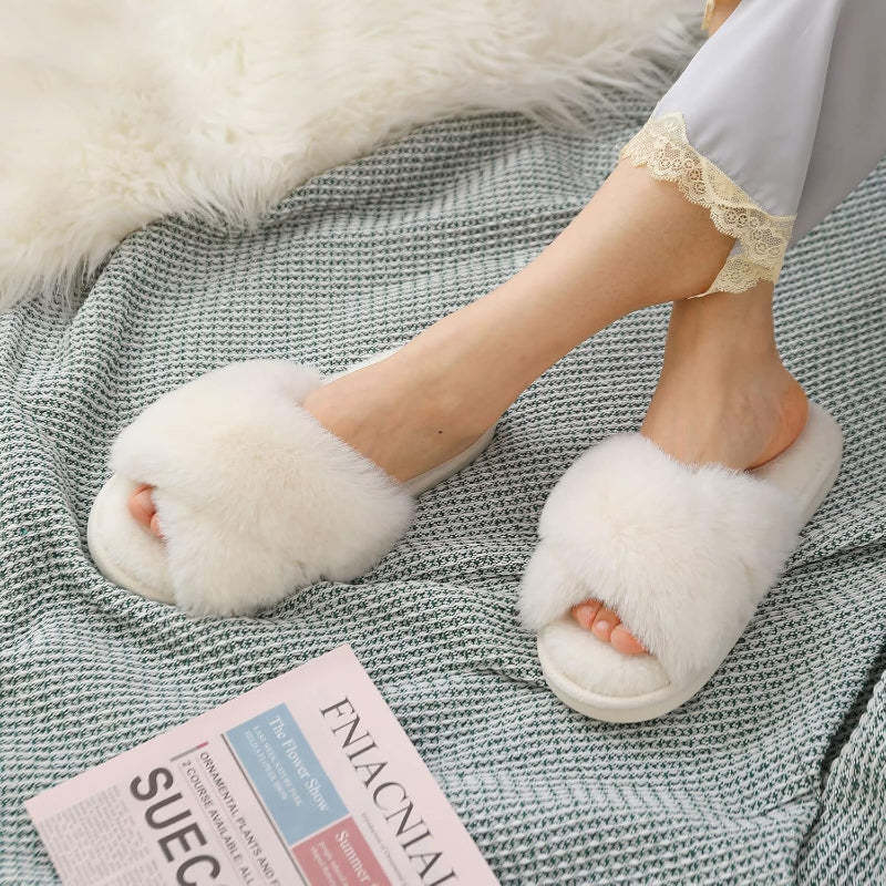 Fuzzy Cross Band Memory Foam Slippers