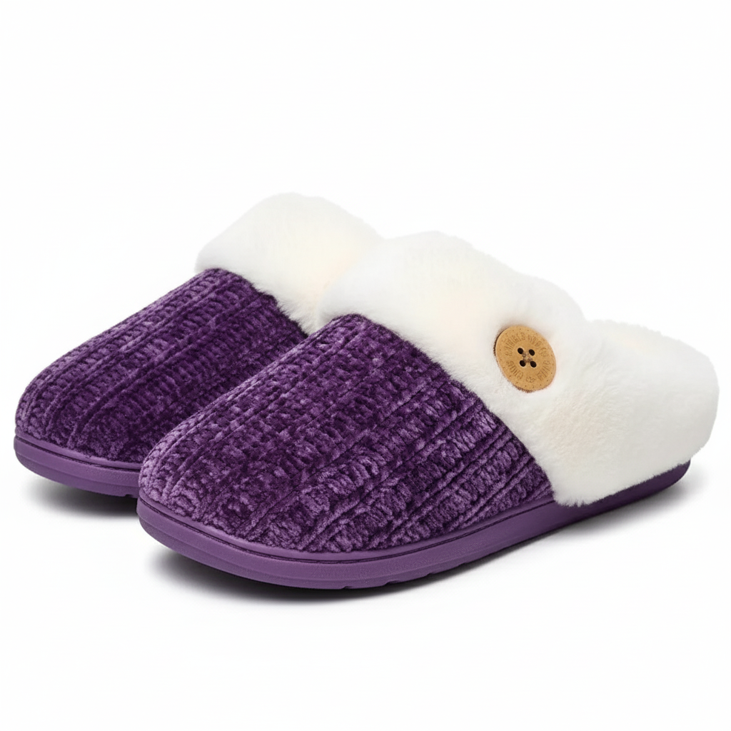 Knitted House Slippers With Memory Foam And Plush Lining