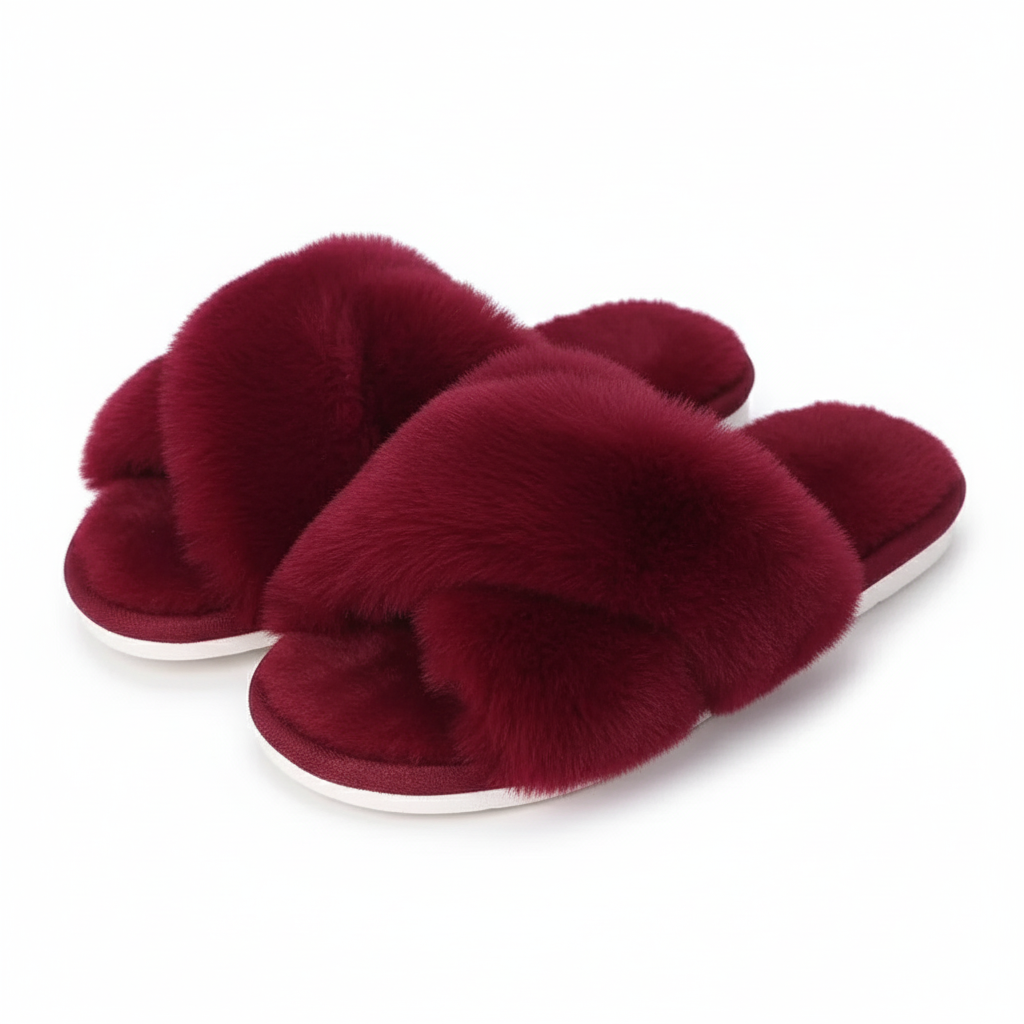 Fuzzy Cross Band House Slippers – Soft And Supportive