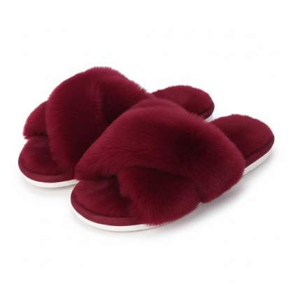 Fuzzy Cross Band House Slippers – Soft And Supportive