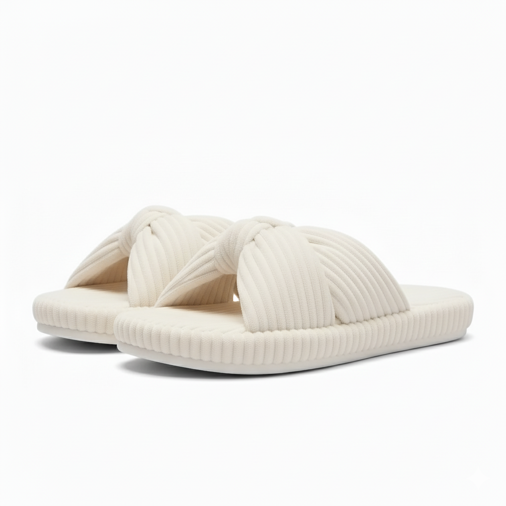 Textured Corduroy Slide Slippers With Cushioned Support