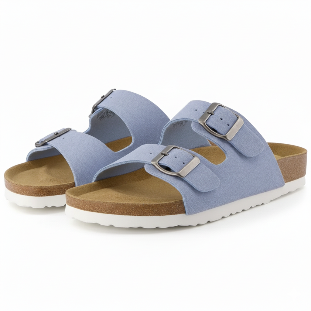 Double Strap Adjustable Cork Footbed Sandals With Eva Sole