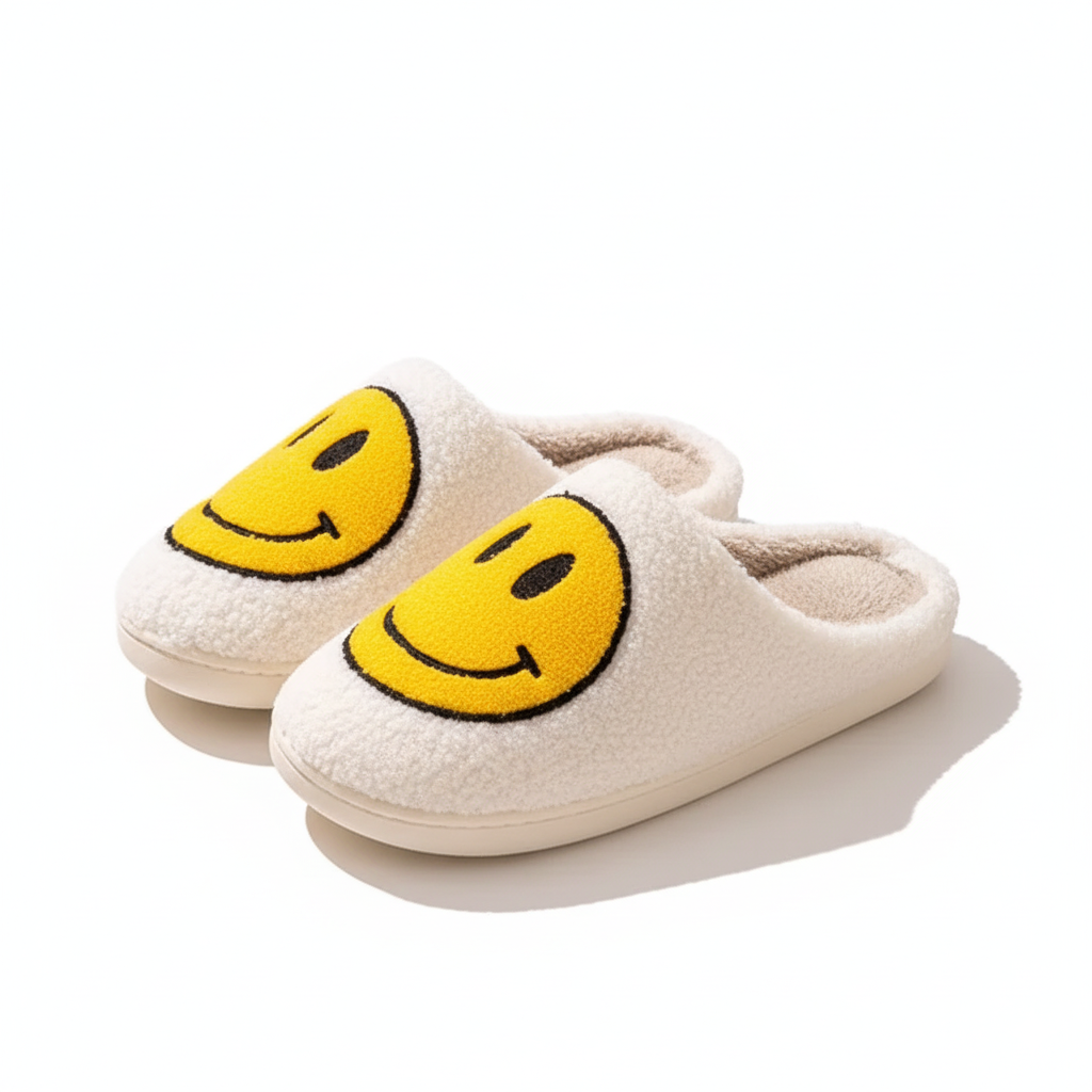 Cozy Comfy Smile Plush Slip On Slippers