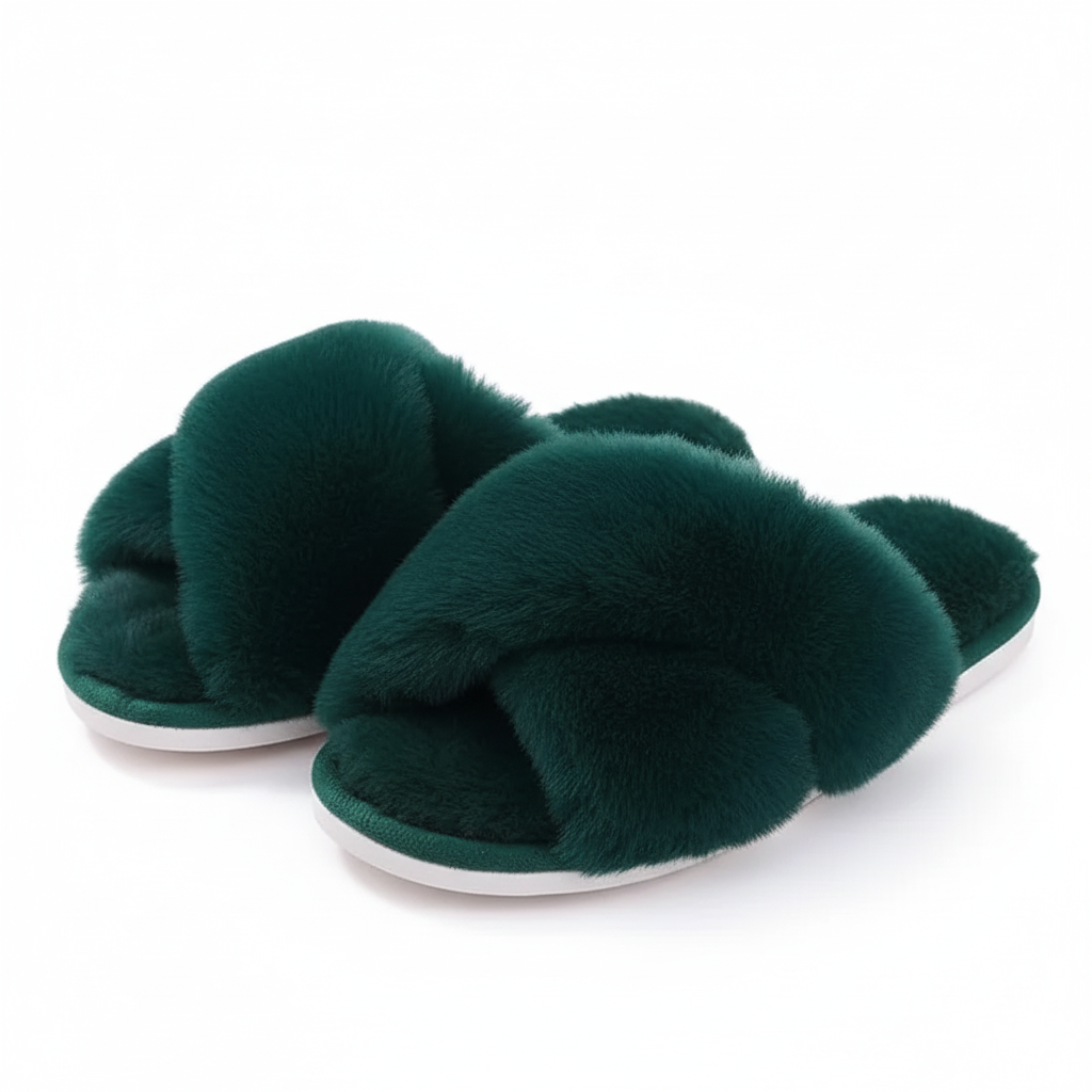 Fuzzy Cross Band Memory Foam Slippers