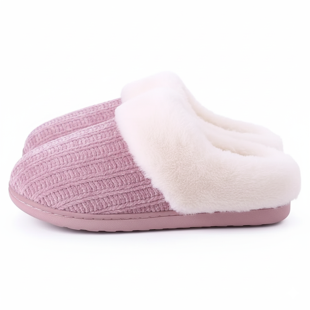 Knitted House Slippers With Memory Foam And Plush Lining