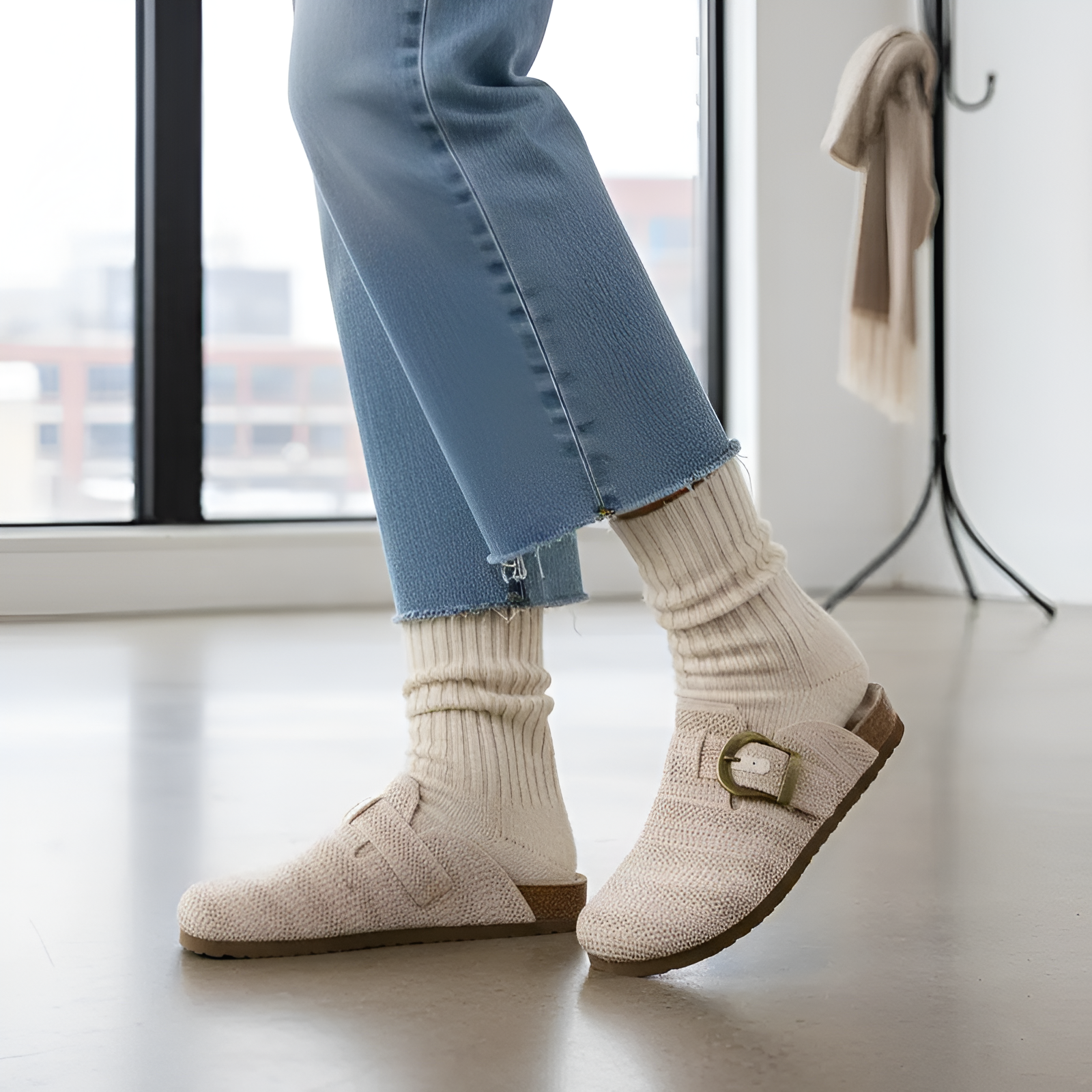 Knit Clog Shoes With Suede Insole For Women