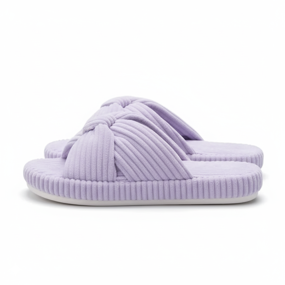 Comfy Corduroy Bow Crossbands Slip On Slippers