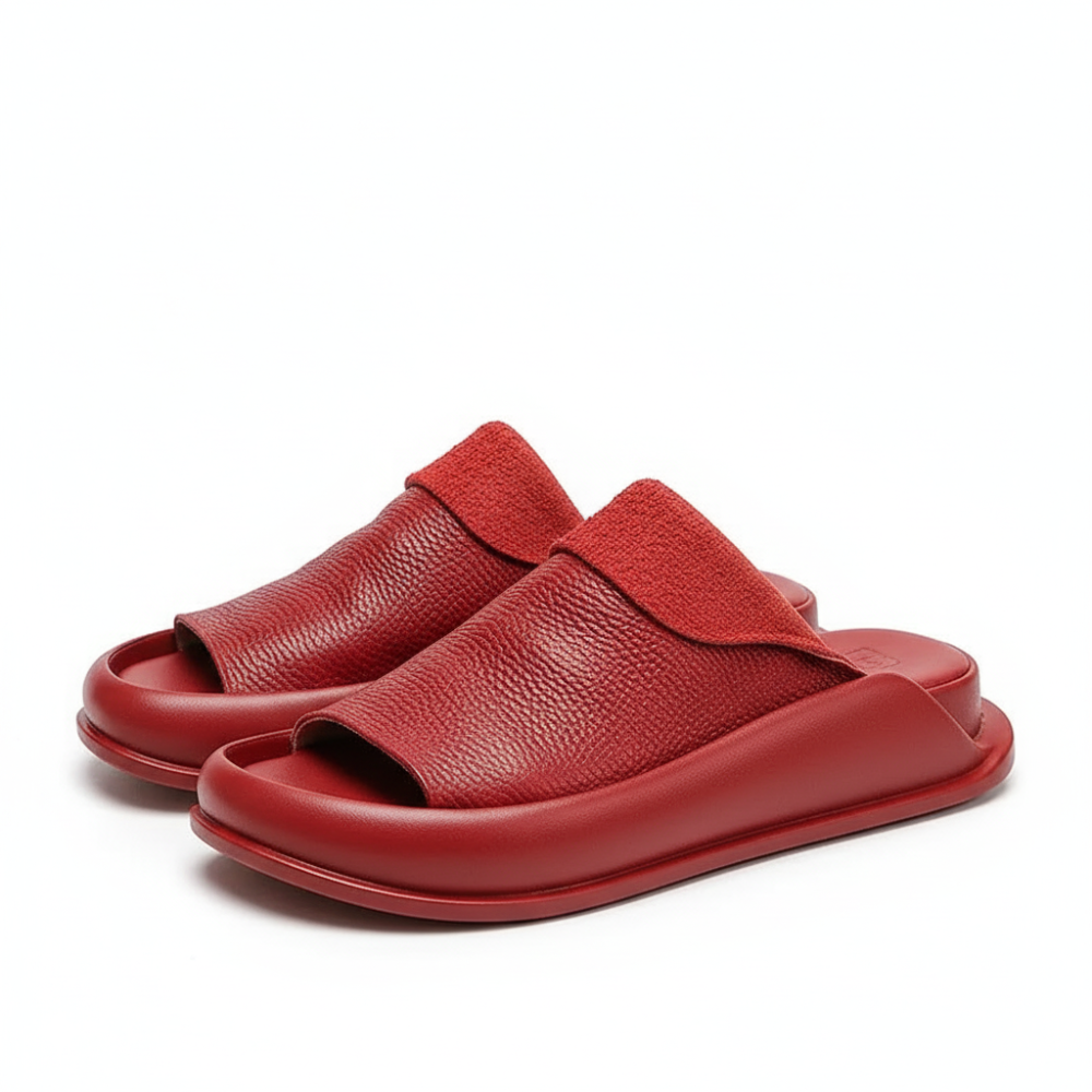Comfortable And Soft Leather Platform Slippers