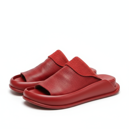 Comfortable And Soft Leather Platform Slippers