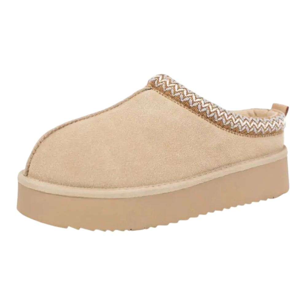 Mini Platform Suede Slippers For Women With Fur Lining
