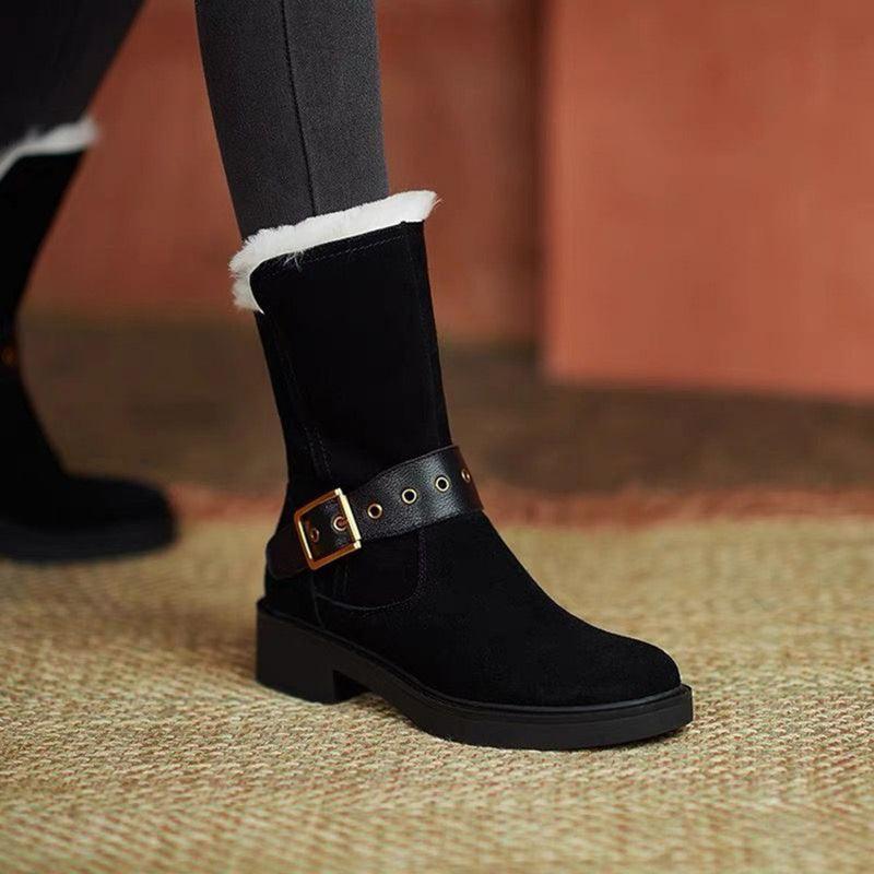 Plush Warm Chelsea Boots With Faux Suede Upper And Rubber Sole-The Boston Boots