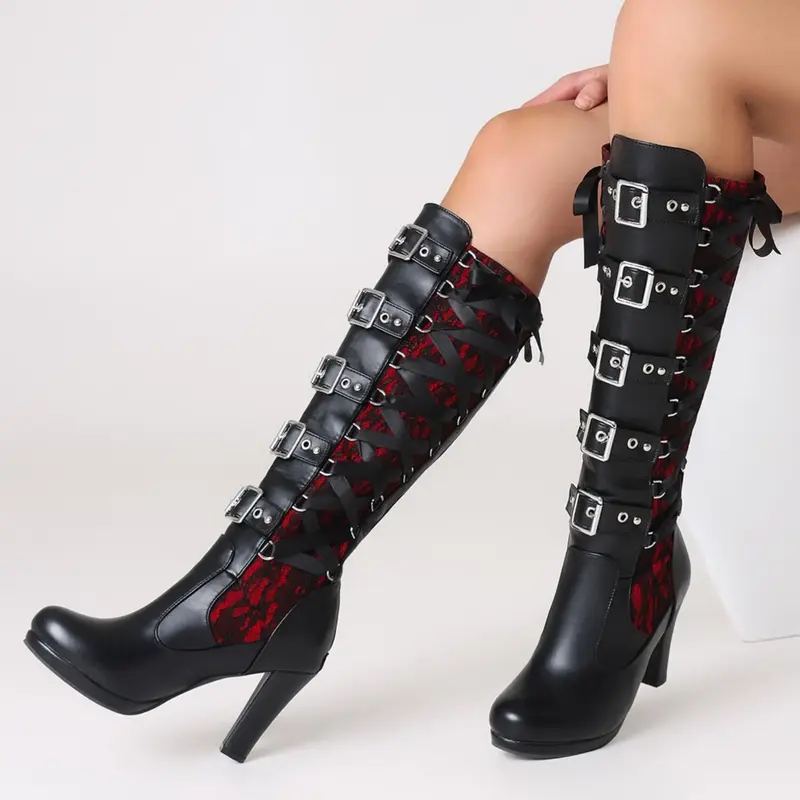 Halloween Lace Up Buckle Long Boots For Women