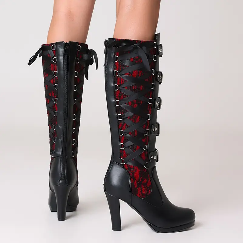 Halloween Lace Up Buckle Long Boots For Women