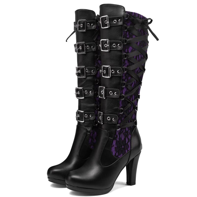 Halloween Lace Up Buckle Long Boots For Women