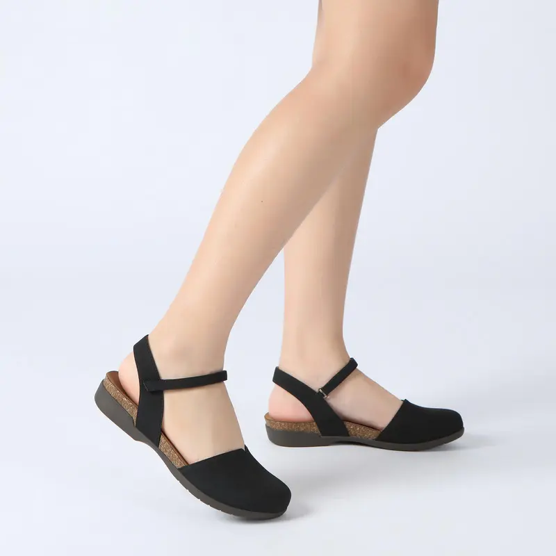 Closed Flat Sandals with Cork Footbed for Women