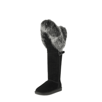 Furry Long Winter Snow Boots With Strap - The Boston Boots
