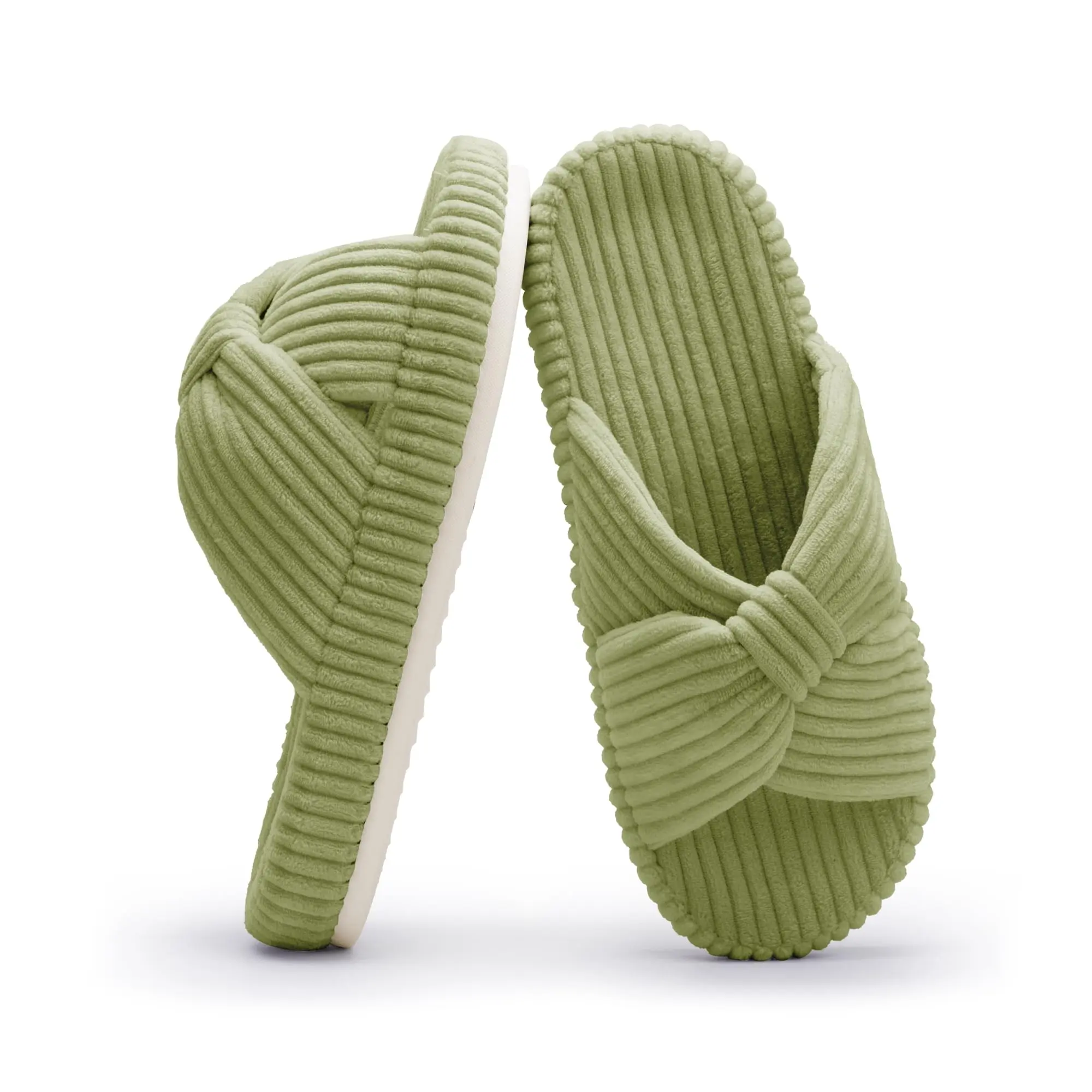 Memory Foam Corduroy Bow House Slippers For Women