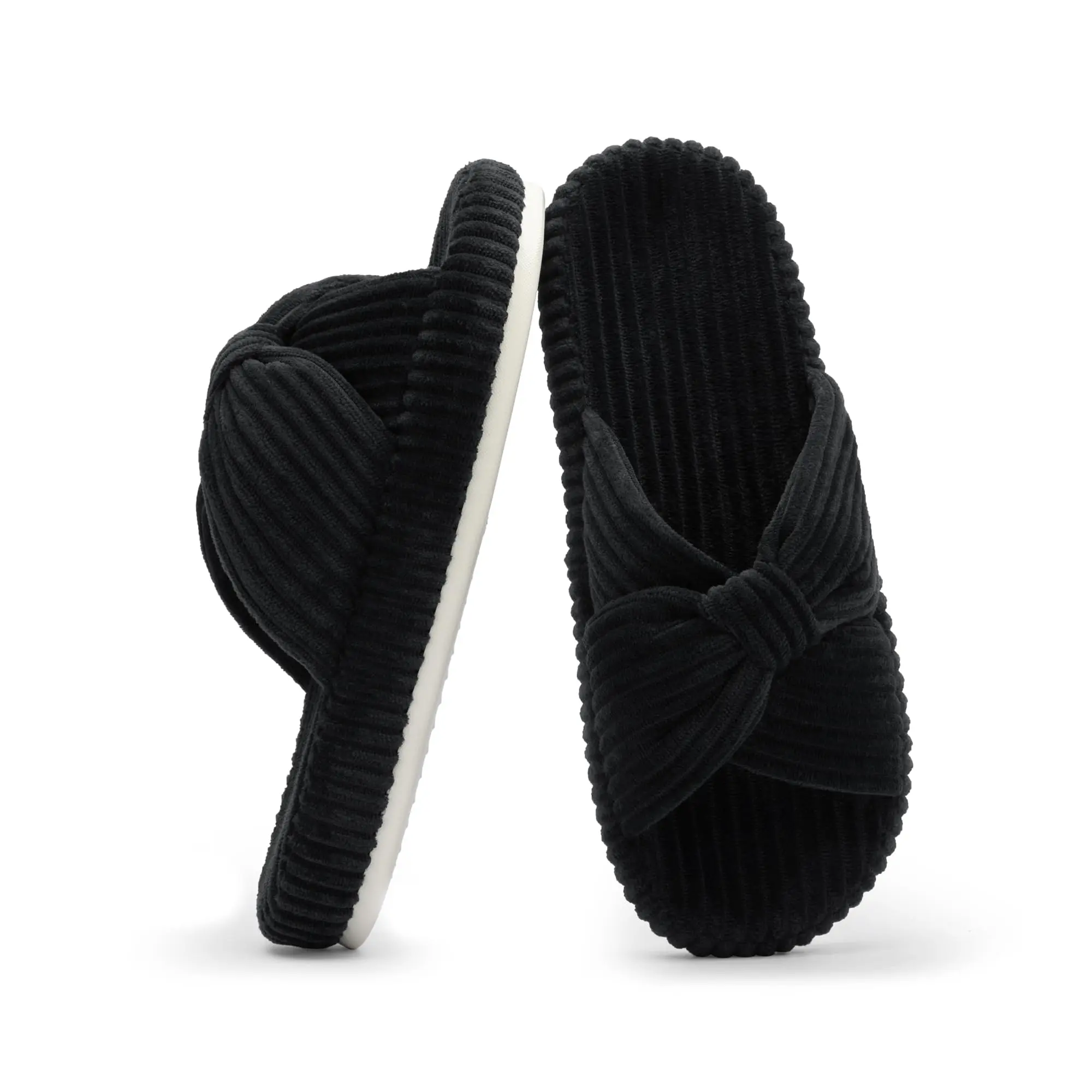 Memory Foam Corduroy Bow House Slippers For Women