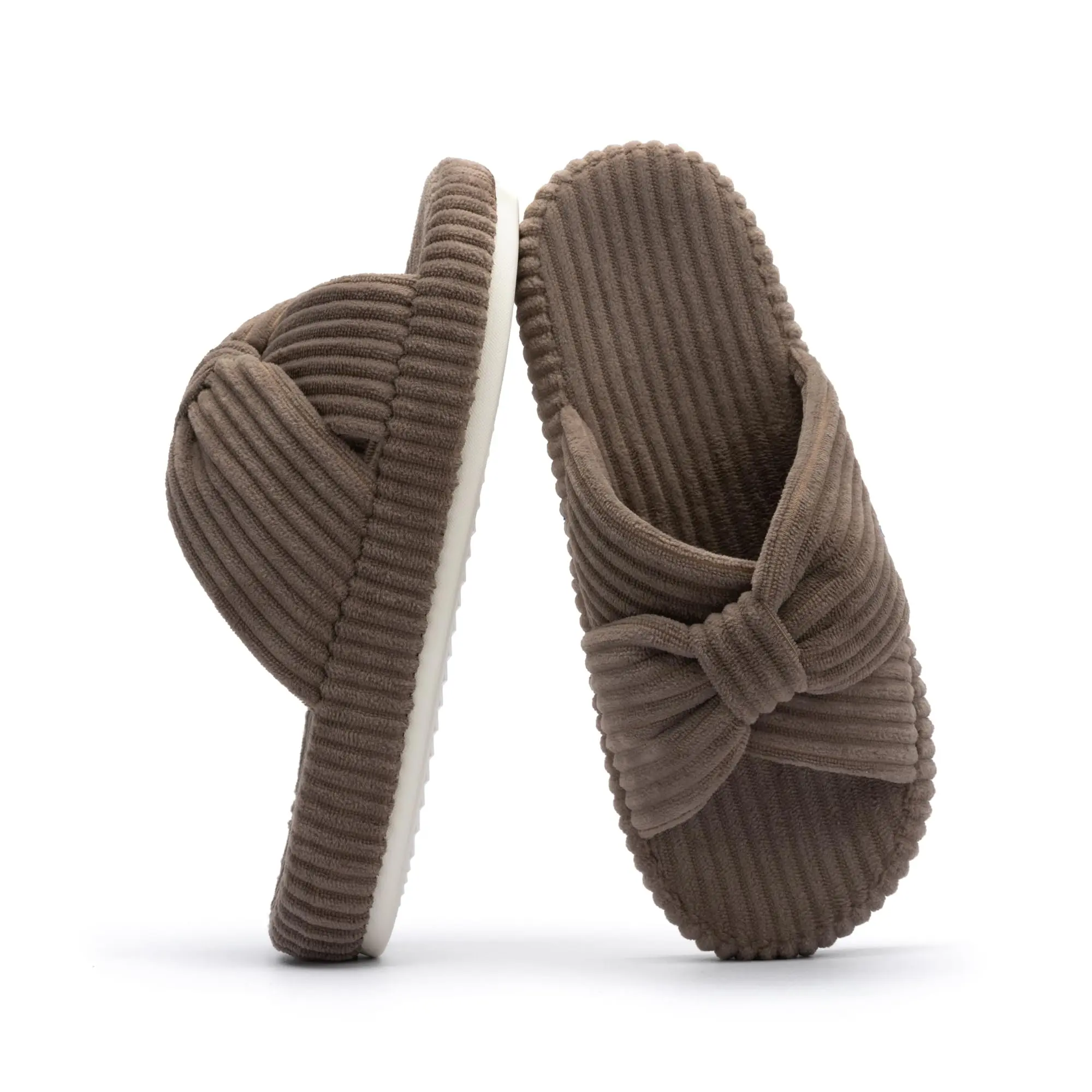 Memory Foam Corduroy Bow House Slippers For Women