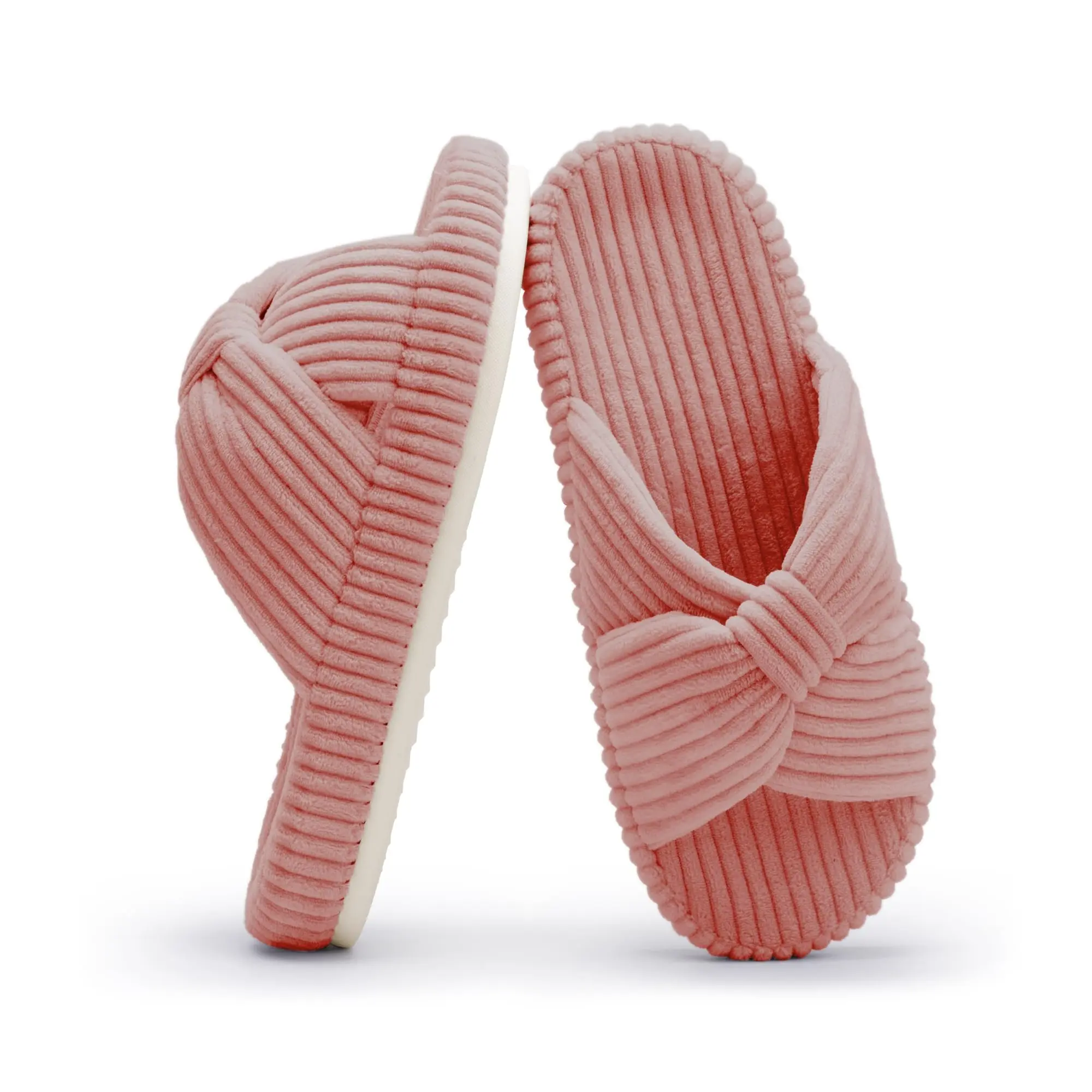 Memory Foam Corduroy Bow House Slippers For Women