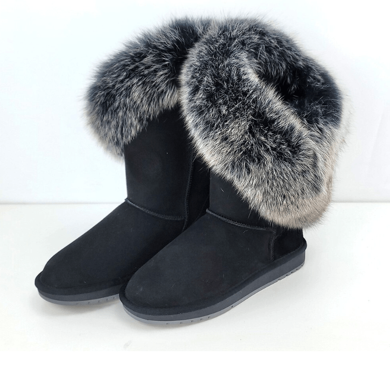 Women's Suede Leather Winter Snow Boots - The Boston Boots