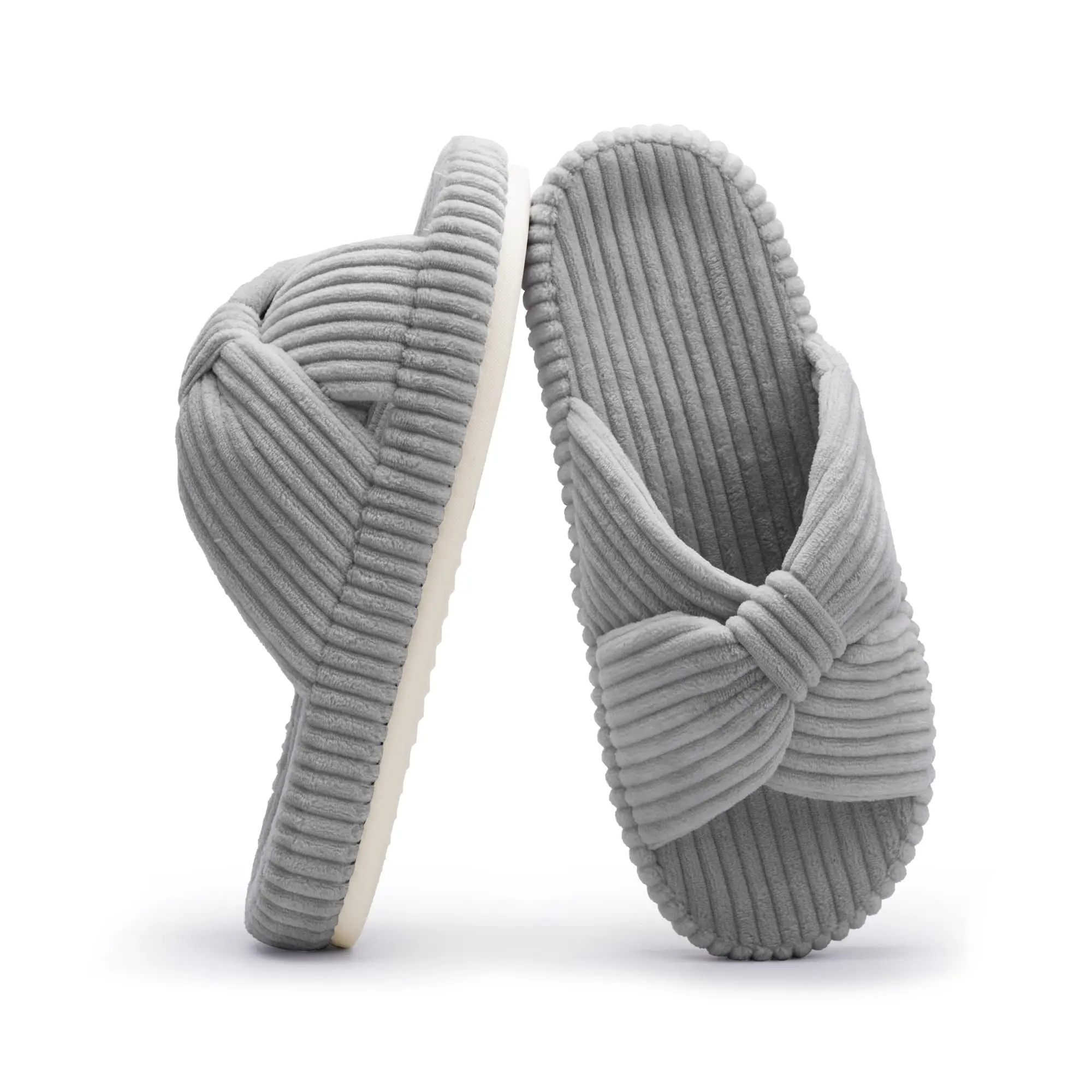 Memory Foam Corduroy Bow House Slippers For Women