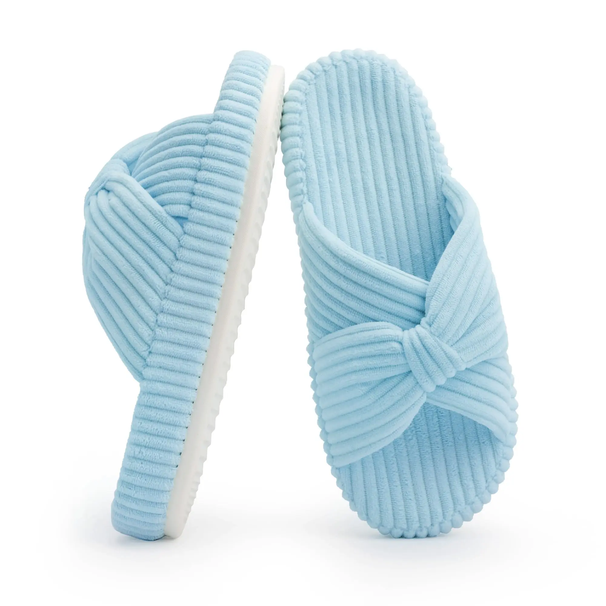Memory Foam Corduroy Bow House Slippers For Women