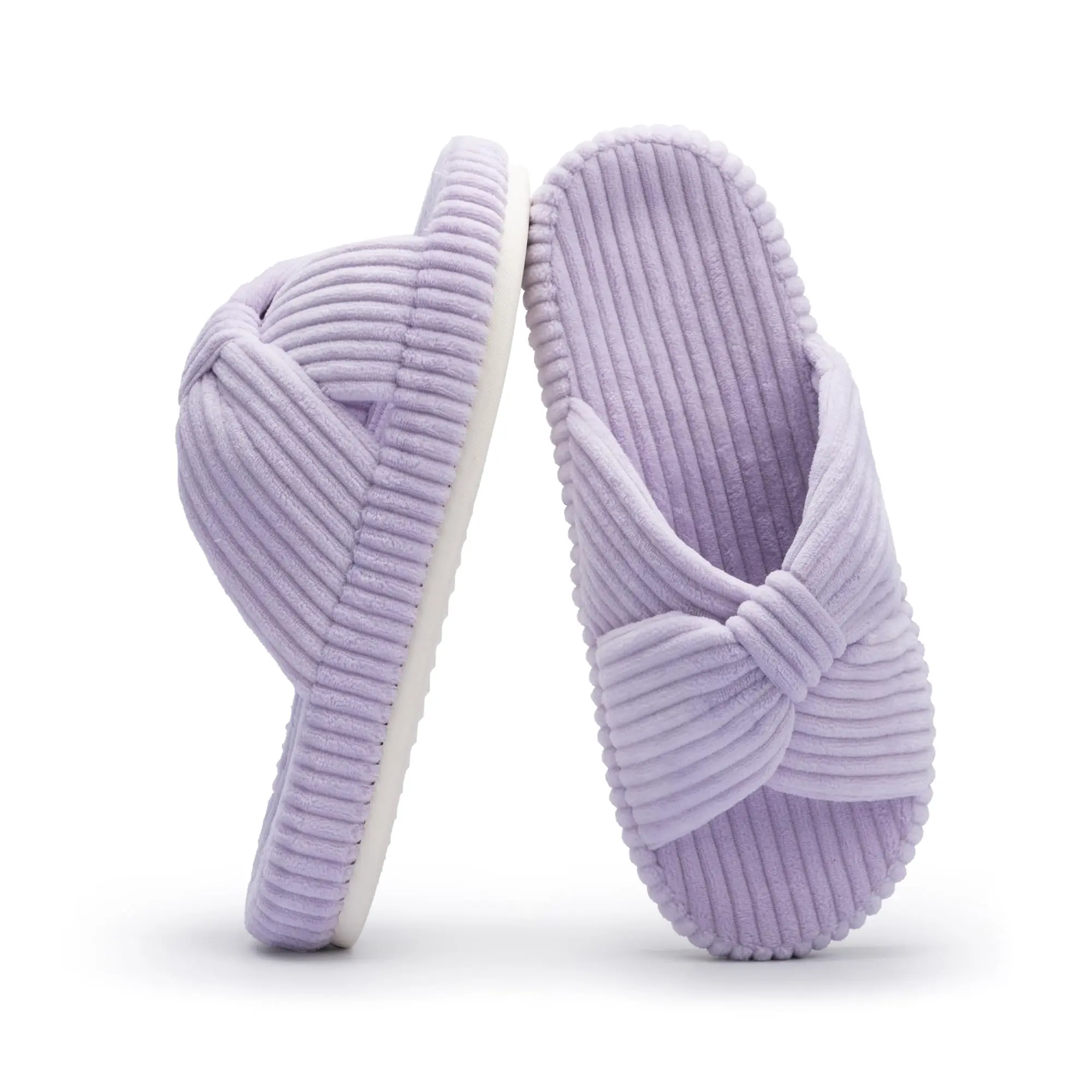 Memory Foam Corduroy Bow House Slippers For Women