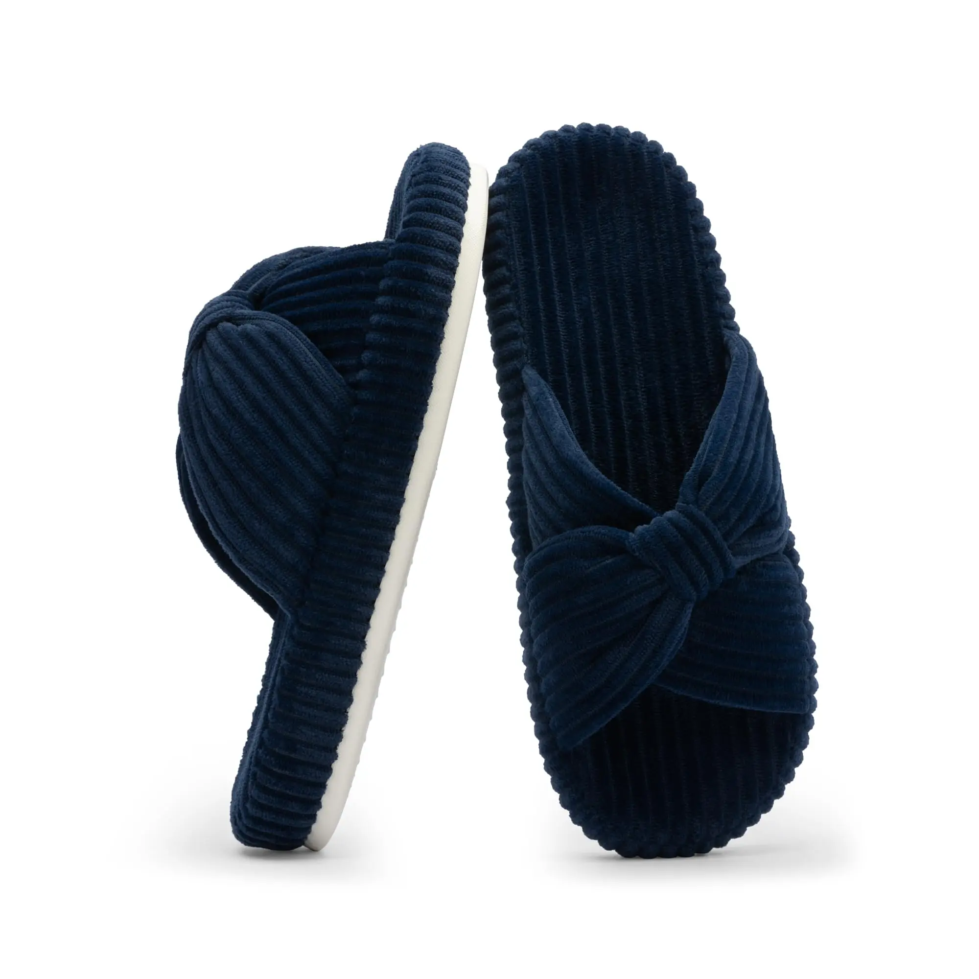 Memory Foam Corduroy Bow House Slippers For Women