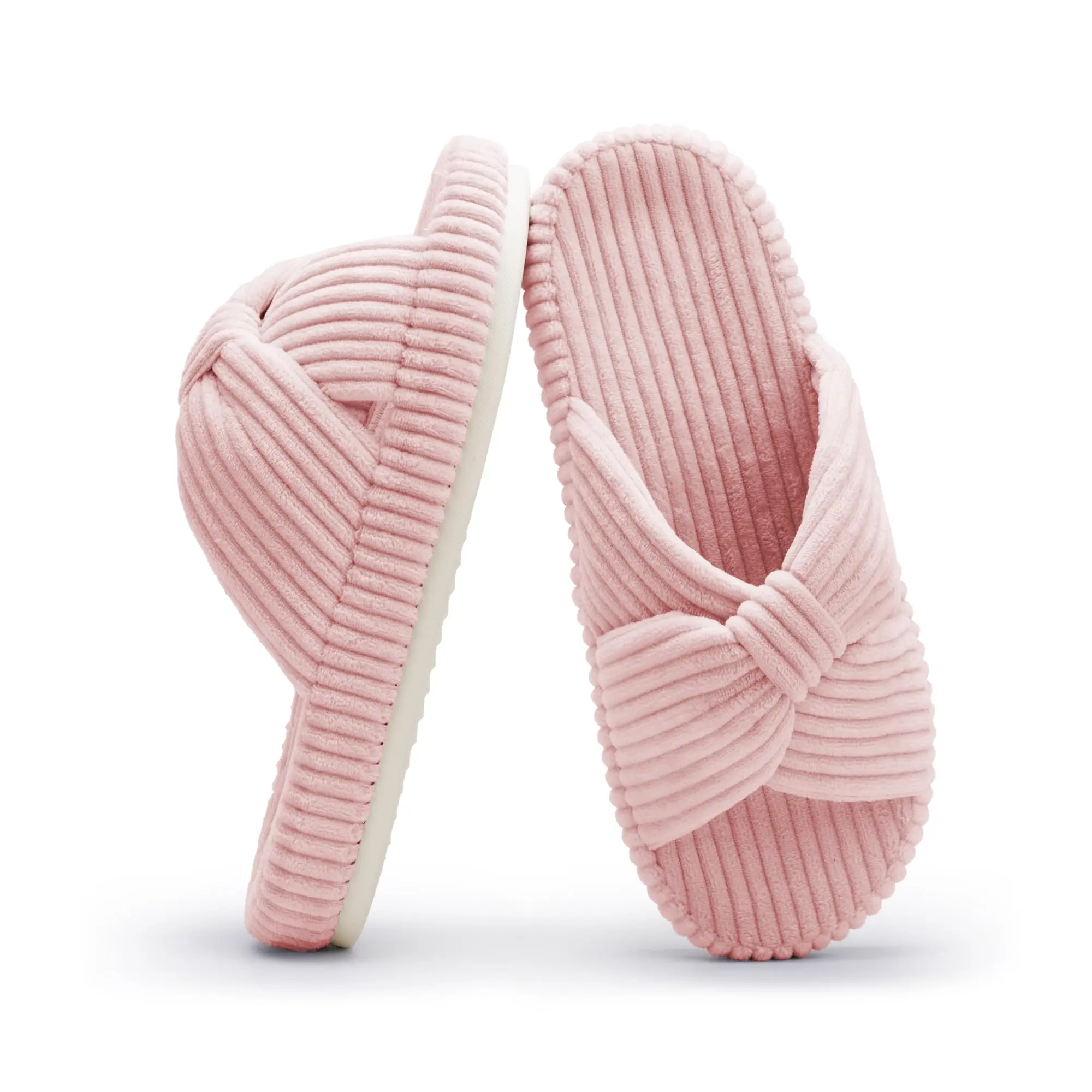 Memory Foam Corduroy Bow House Slippers For Women