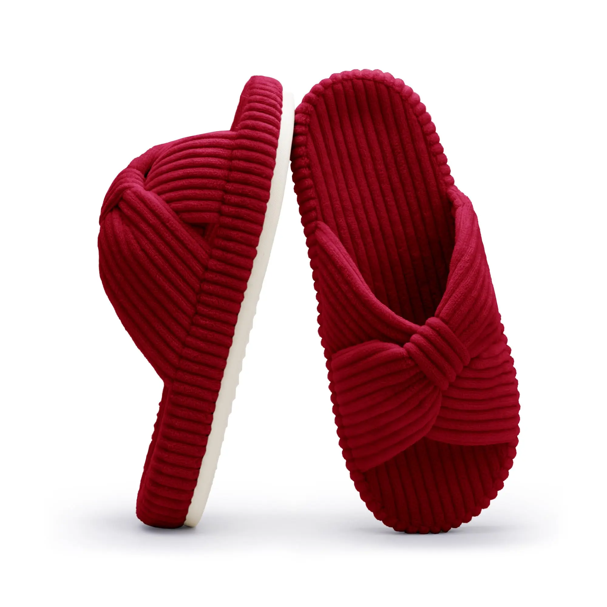 Memory Foam Corduroy Bow House Slippers For Women