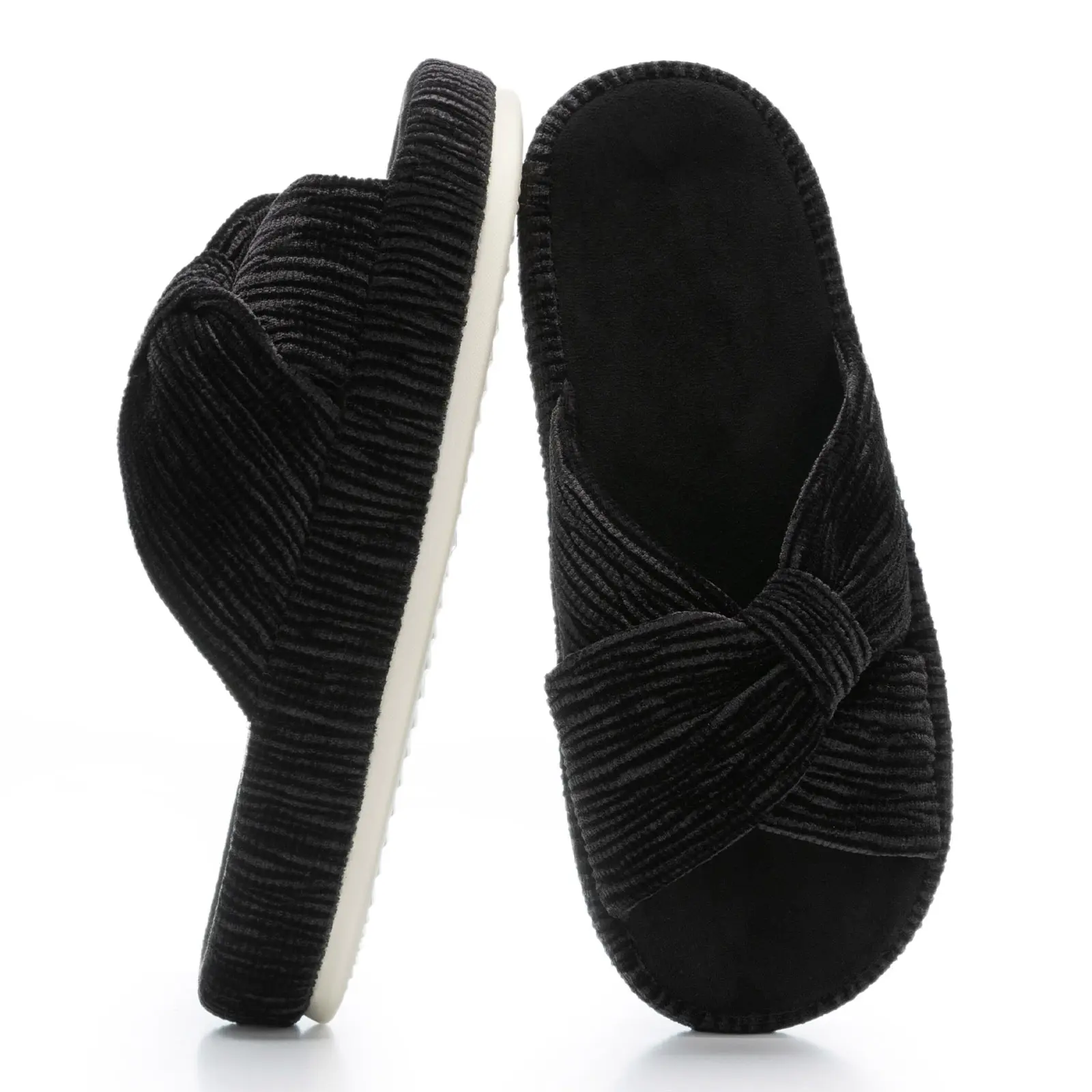 Memory Foam Corduroy Bow House Slippers For Women