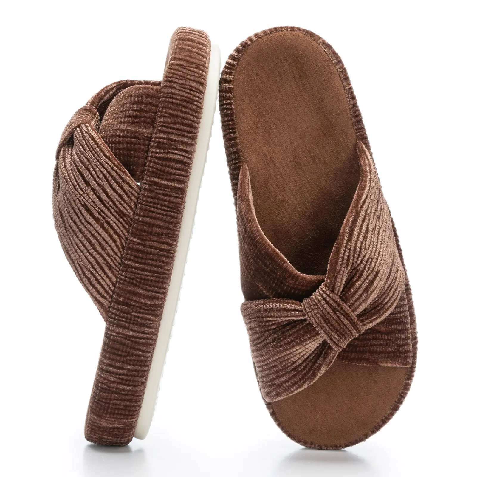 Memory Foam Corduroy Bow House Slippers For Women