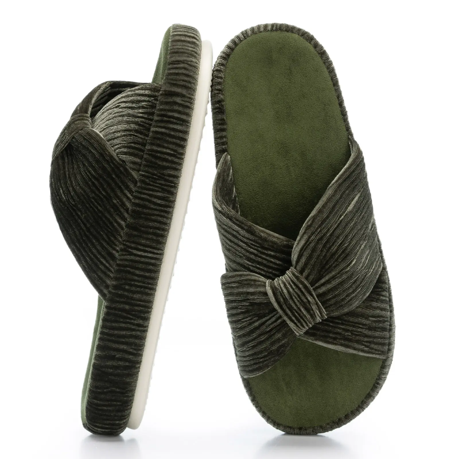 Memory Foam Corduroy Bow House Slippers For Women