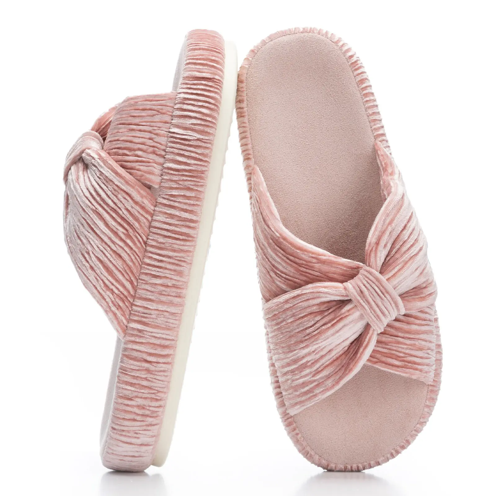 Memory Foam Corduroy Bow House Slippers For Women