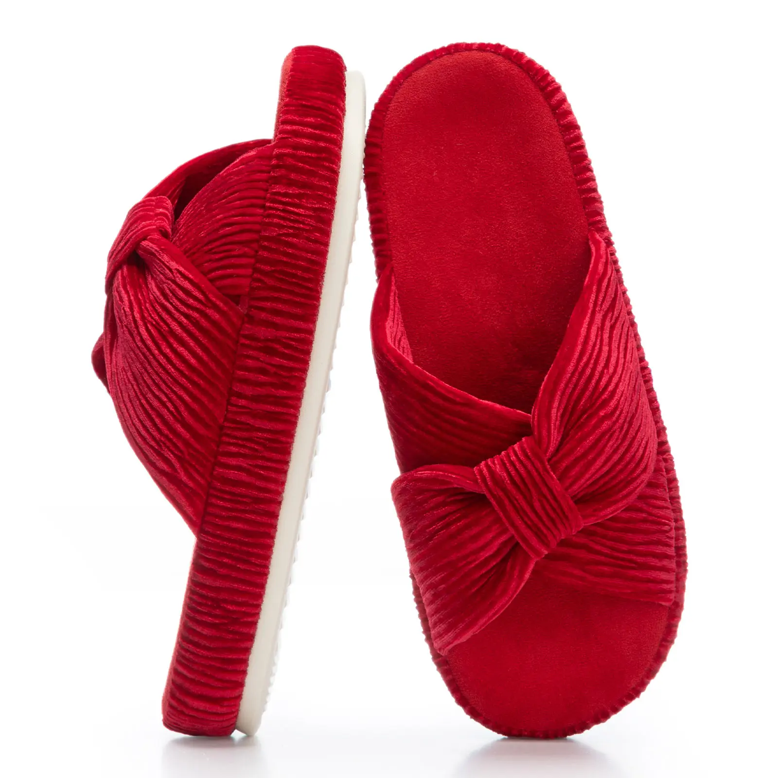 Memory Foam Corduroy Bow House Slippers For Women