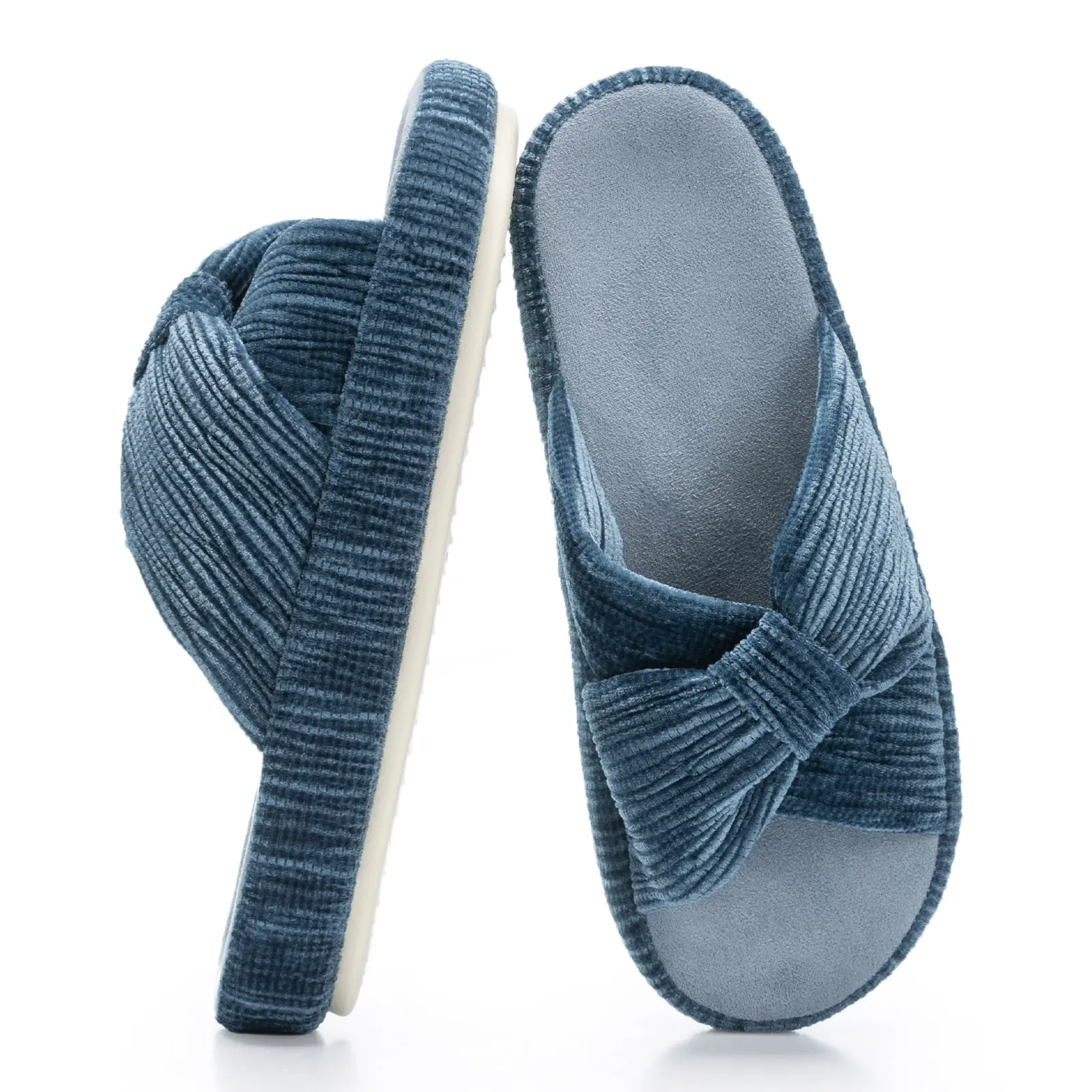 Memory Foam Corduroy Bow House Slippers For Women