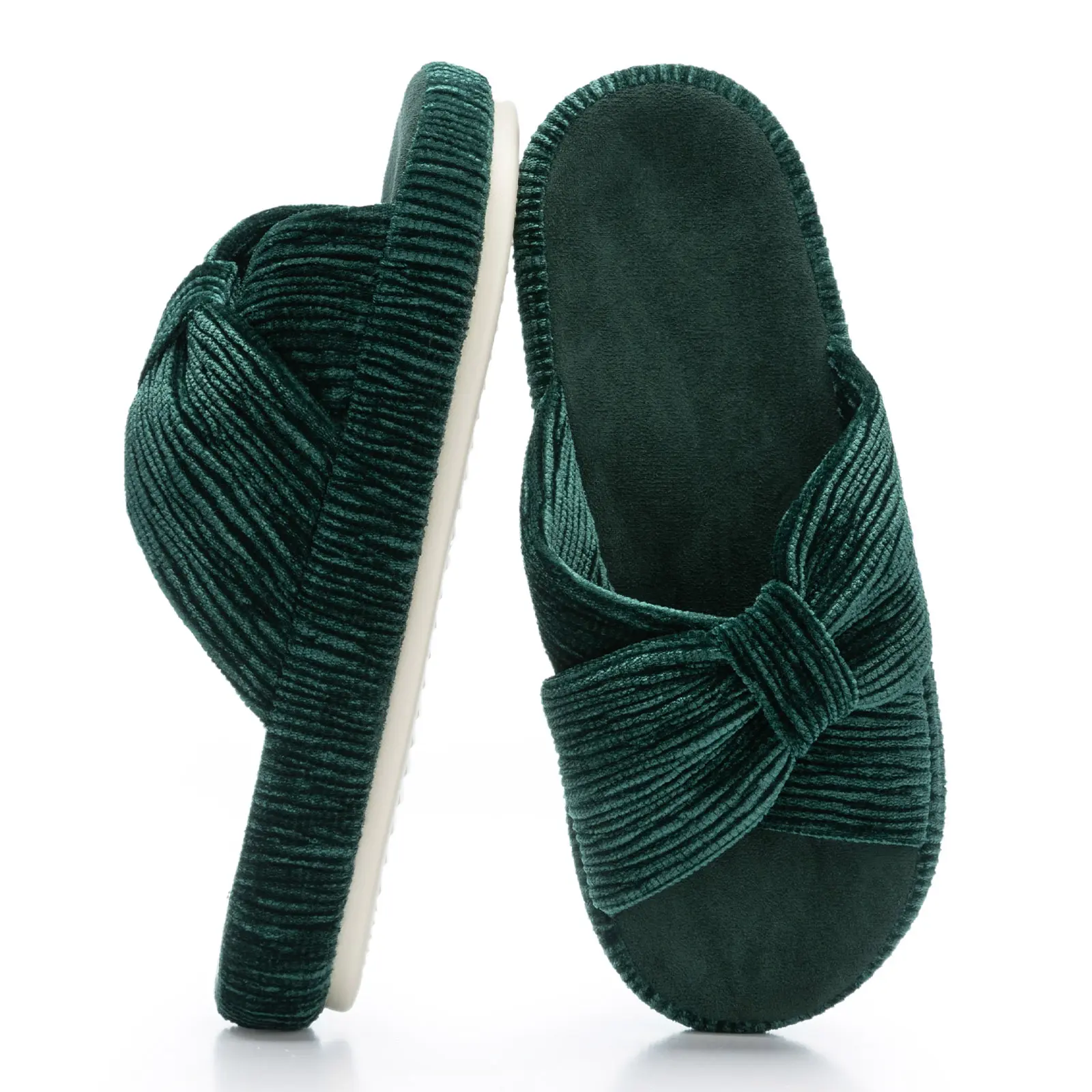 Memory Foam Corduroy Bow House Slippers For Women
