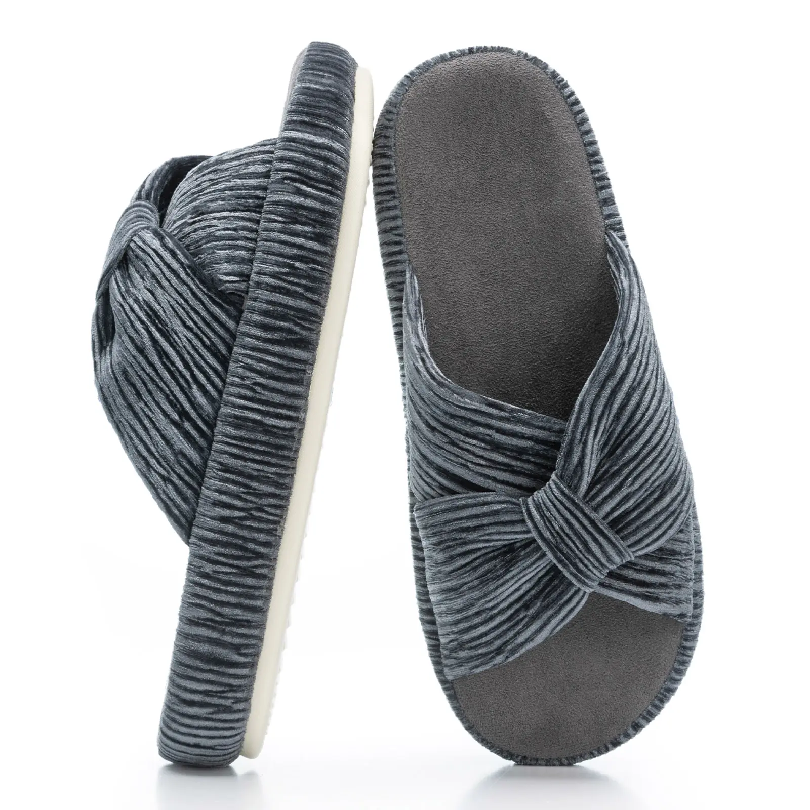 Memory Foam Corduroy Bow House Slippers For Women