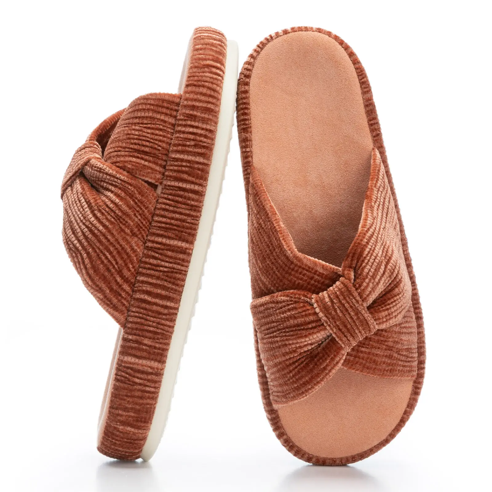 Memory Foam Corduroy Bow House Slippers For Women